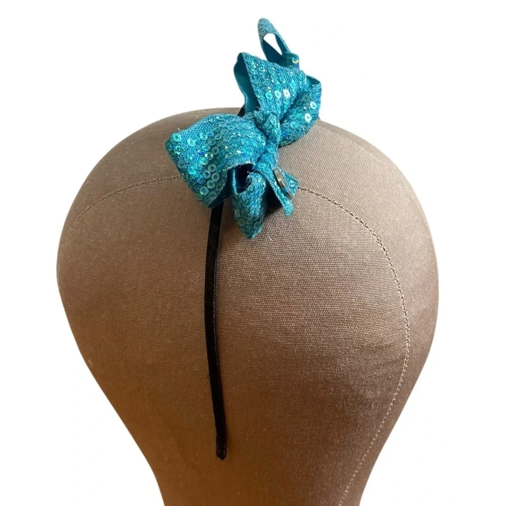 4/$25 JoJo Siwa Blue Sparkle Sequin Double Bow Headband
